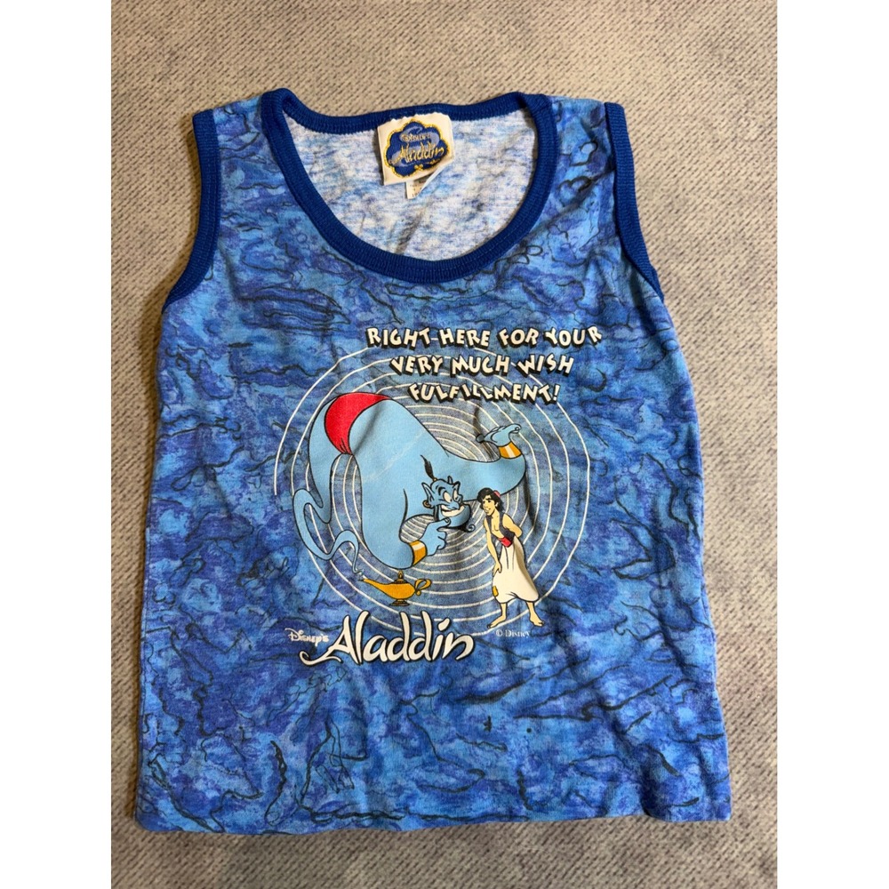 Vintage Disney Aladdin Genie Tank Top Blue Marble Wash Toddler 3T Made in USA